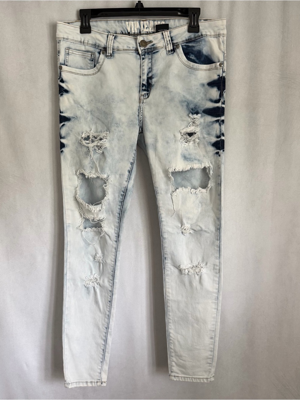 VIP Jeans Jrs 15/16 Blue Acid Wash Mid Rise Distressed Skinny Stretch Streetwear